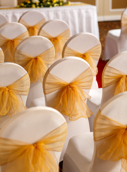 Close up of chairs in the Gillian Suite at Mercure Livingston Hotel, set up for a wedding ceremony